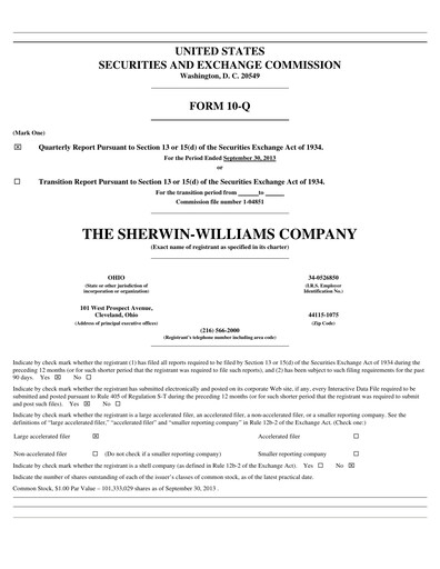 Thumbnail Sherwin-Williams Quarterly Report 2013-q3