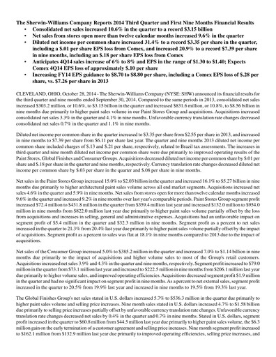 Thumbnail Sherwin-Williams Quarterly Report 2014-q3