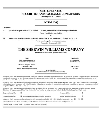 Thumbnail Sherwin-Williams Quarterly Report 2016-q2