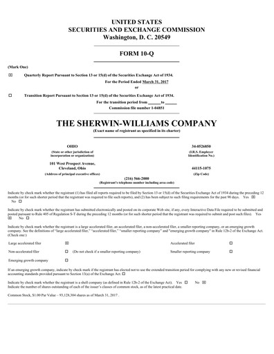 Thumbnail Sherwin-Williams Quarterly Report 2017-q1