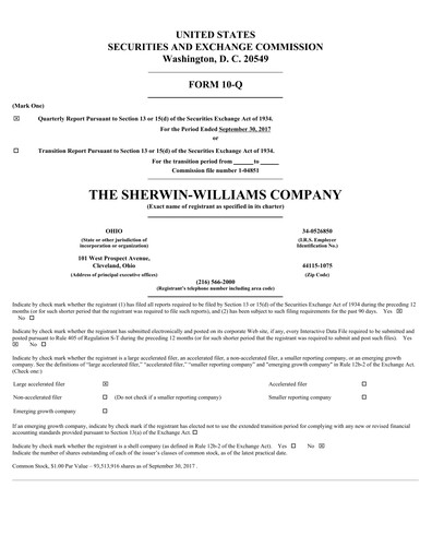 Thumbnail Sherwin-Williams Quarterly Report 2017-q3