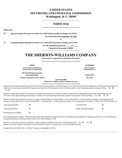 Thumbnail Sherwin-Williams Quarterly Report 2018-q3