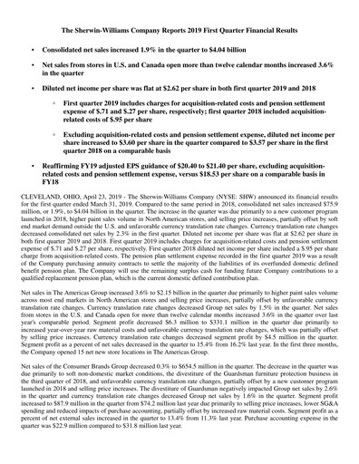 Thumbnail Sherwin-Williams Quarterly Report 2019-q1