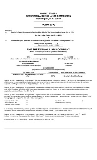 Thumbnail Sherwin-Williams Quarterly Report 2021-q1