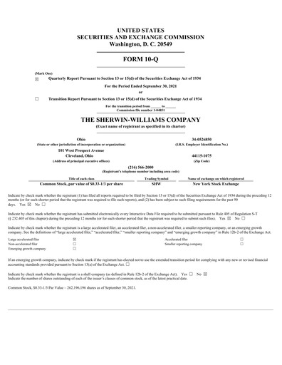 Thumbnail Sherwin-Williams Quarterly Report 2021-q3