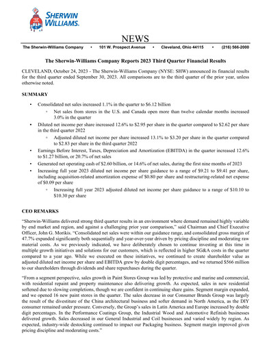 Thumbnail Sherwin-Williams Quarterly Report 2023-q3