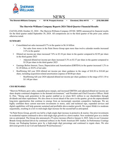 Thumbnail Sherwin-Williams Quarterly Report 2024-q3
