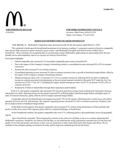 Thumbnail McDonald Quarterly Report 2018-q1
