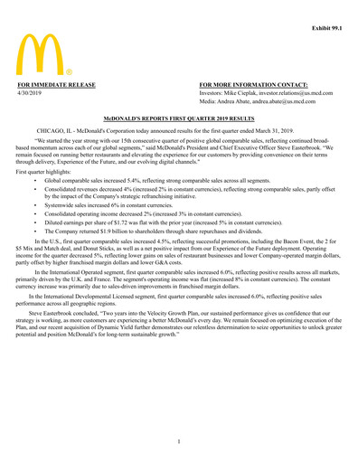 Thumbnail McDonald Quarterly Report 2019-q1