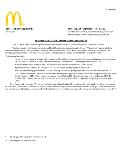 Thumbnail McDonald Quarterly Report 2019-q3