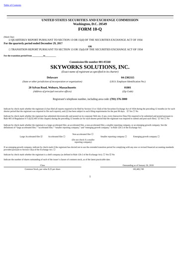 Thumbnail Skyworks Solutions
 Quarterly Report 2018-q1