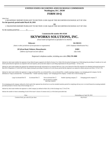 Thumbnail Skyworks Solutions
 Quarterly Report 2018-q2