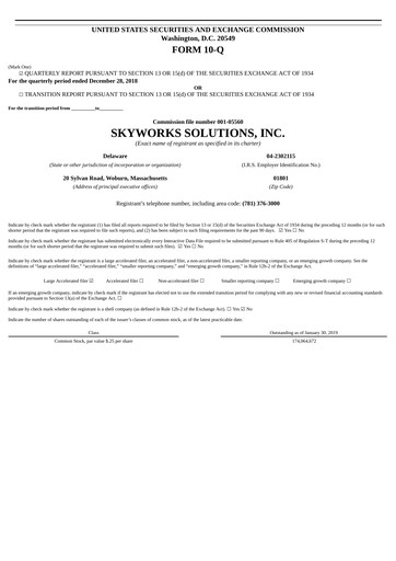Thumbnail Skyworks Solutions
 Quarterly Report 2019-q1