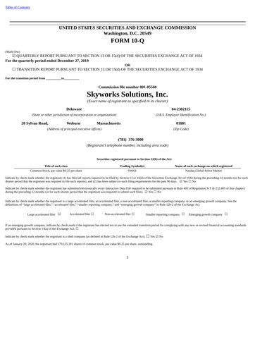 Thumbnail Skyworks Solutions
 Quarterly Report 2020-q1