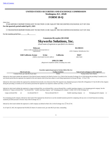 Thumbnail Skyworks Solutions
 Quarterly Report 2021-q2