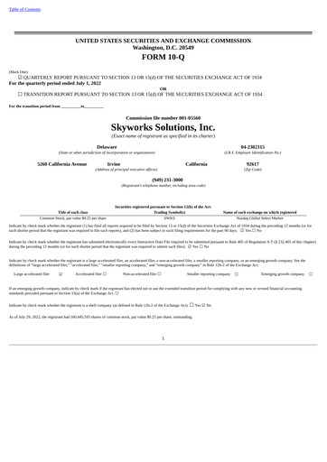 Thumbnail Skyworks Solutions
 Quarterly Report 2022-q3