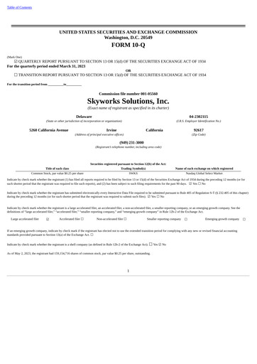 Thumbnail Skyworks Solutions
 Quarterly Report 2023-q2