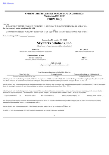 Thumbnail Skyworks Solutions
 Quarterly Report 2024-q3