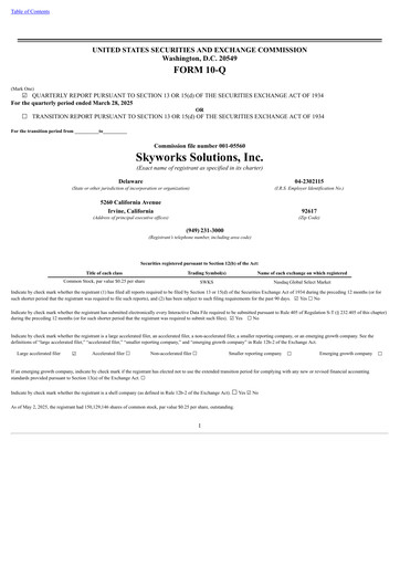 Thumbnail Skyworks Solutions
 Quarterly Report 2025-q2