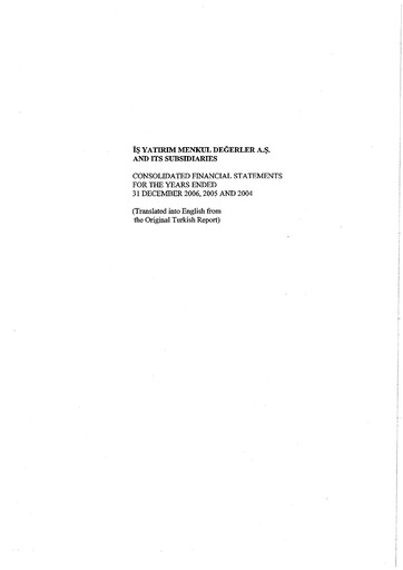 Thumbnail Is Yatirim Menkul Degerler Anonim Sirketi Financial Statement 2006
