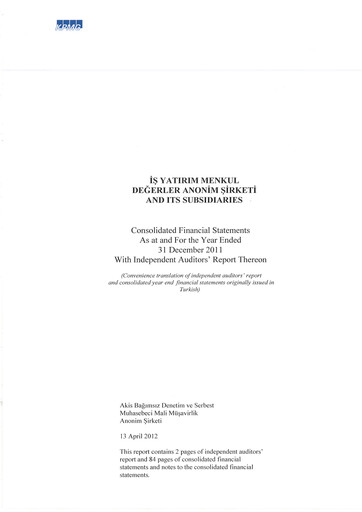 Thumbnail Is Yatirim Menkul Degerler Anonim Sirketi Financial Statement 2011