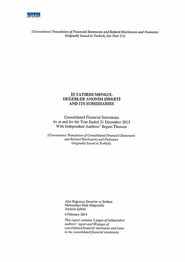 Thumbnail Is Yatirim Menkul Degerler Anonim Sirketi Financial Statement 2013
