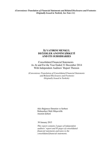 Thumbnail Is Yatirim Menkul Degerler Anonim Sirketi Financial Statement 2014