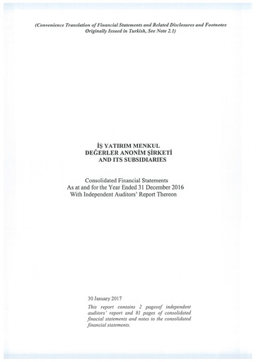 Thumbnail Is Yatirim Menkul Degerler Anonim Sirketi Financial Statement 2016