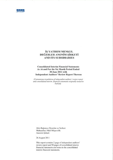 Thumbnail Is Yatirim Menkul Degerler Anonim Sirketi Half-year Report 2011-h1