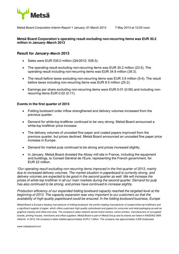 Thumbnail Metsä Board Quarterly Report 2013-q1