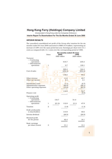 Miniature Hong Kong Ferry Rapport semestriel 2000-h1