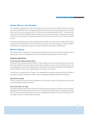 Miniature Hong Kong Ferry Rapport semestriel 2002-h1