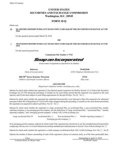 Thumbnail Snap-on Quarterly Report 2019-q1