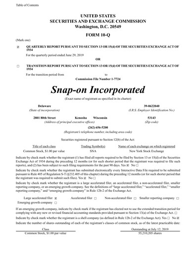Thumbnail Snap-on Quarterly Report 2019-q2