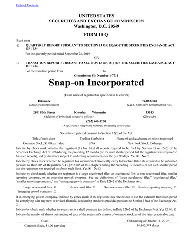 Thumbnail Snap-on Quarterly Report 2019-q3