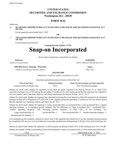 Thumbnail Snap-on Quarterly Report 2022-q2