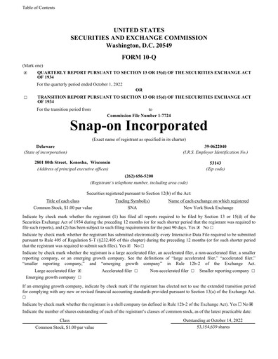 Thumbnail Snap-on Quarterly Report 2022-q3