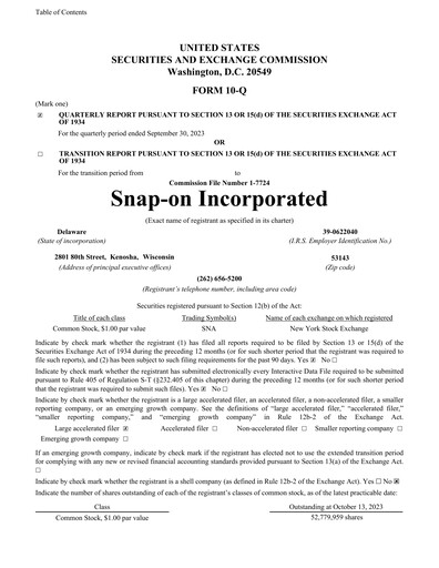 Thumbnail Snap-on Quarterly Report 2023-q3