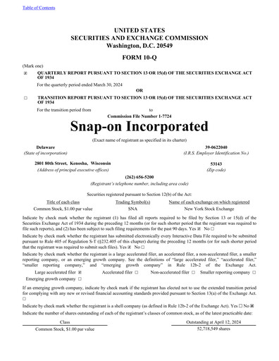 Thumbnail Snap-on Quarterly Report 2024-q1