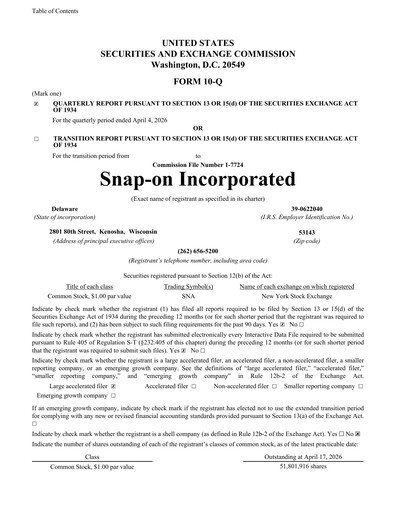 Thumbnail Snap-on Quarterly Report 2026-q1
