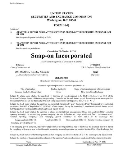 Thumbnail Snap-on Quarterly Report 2026-q2