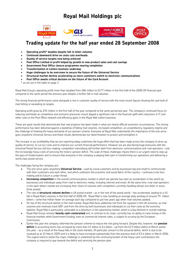 Thumbnail International Distributions Services (Royal Mail) Half-year Report 2008-2009