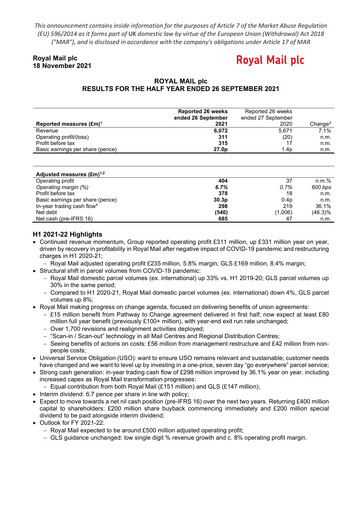 Thumbnail International Distributions Services (Royal Mail) Half-year Report 2021-2022