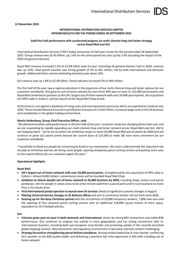 Thumbnail International Distributions Services (Royal Mail) Half-year Report 2025-2026