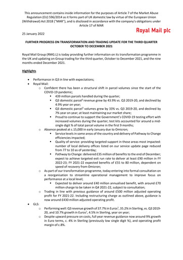 Thumbnail International Distributions Services (Royal Mail) Quarterly Report 2021-q3