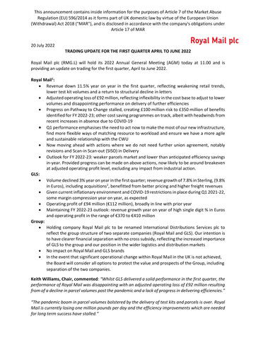 Thumbnail International Distributions Services (Royal Mail) Quarterly Report 2022-q1