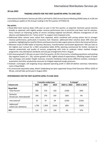 Thumbnail International Distributions Services (Royal Mail) Quarterly Report 2023-q1