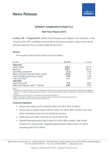 Thumbnail Spirent Half-year Report 2015-h1
