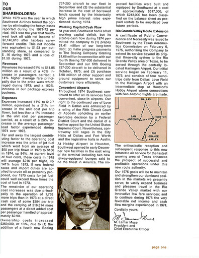 Thumbnail Southwest Airlines Annual Report 1974