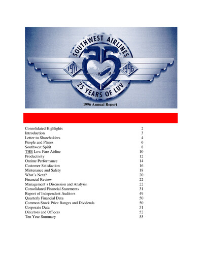 Thumbnail Southwest Airlines Annual Report 1996